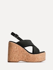 أسود - Linzi Santana Crossover Front Strap High Wedge - صورة 2 من 5