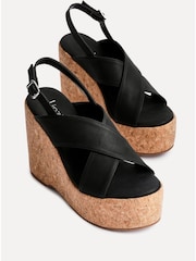 أسود - Linzi Santana Crossover Front Strap High Wedge - صورة 4 من 5