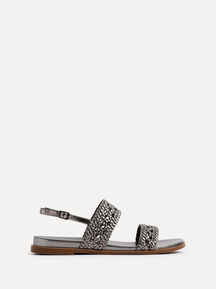 Linzi Silver Galia Handwoven Double Strap Flat Sandals - Image 2 of 5