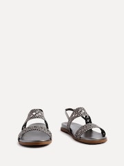 Linzi Silver Galia Handwoven Double Strap Flat Sandals - Image 3 of 5