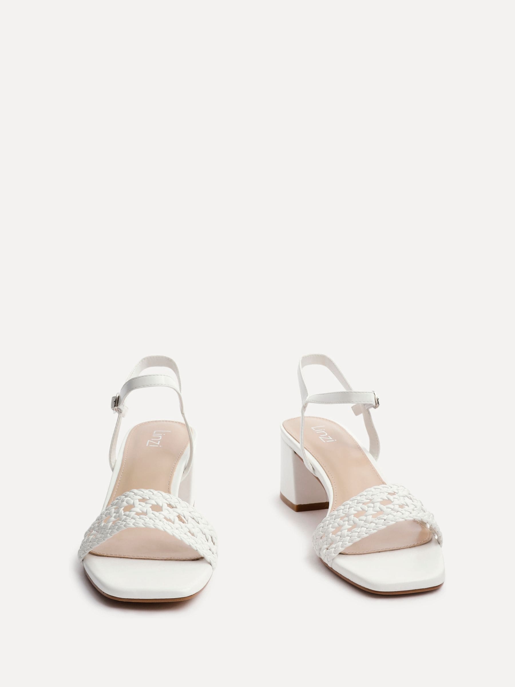 Buy Linzi White Ruthie Handwoven Low Block Heeled Sandals from