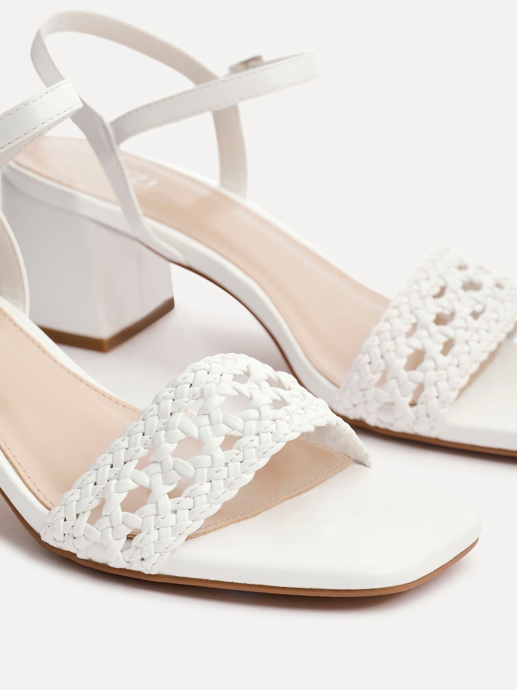 Buy Linzi White Ruthie Handwoven Low Block Heeled Sandals from