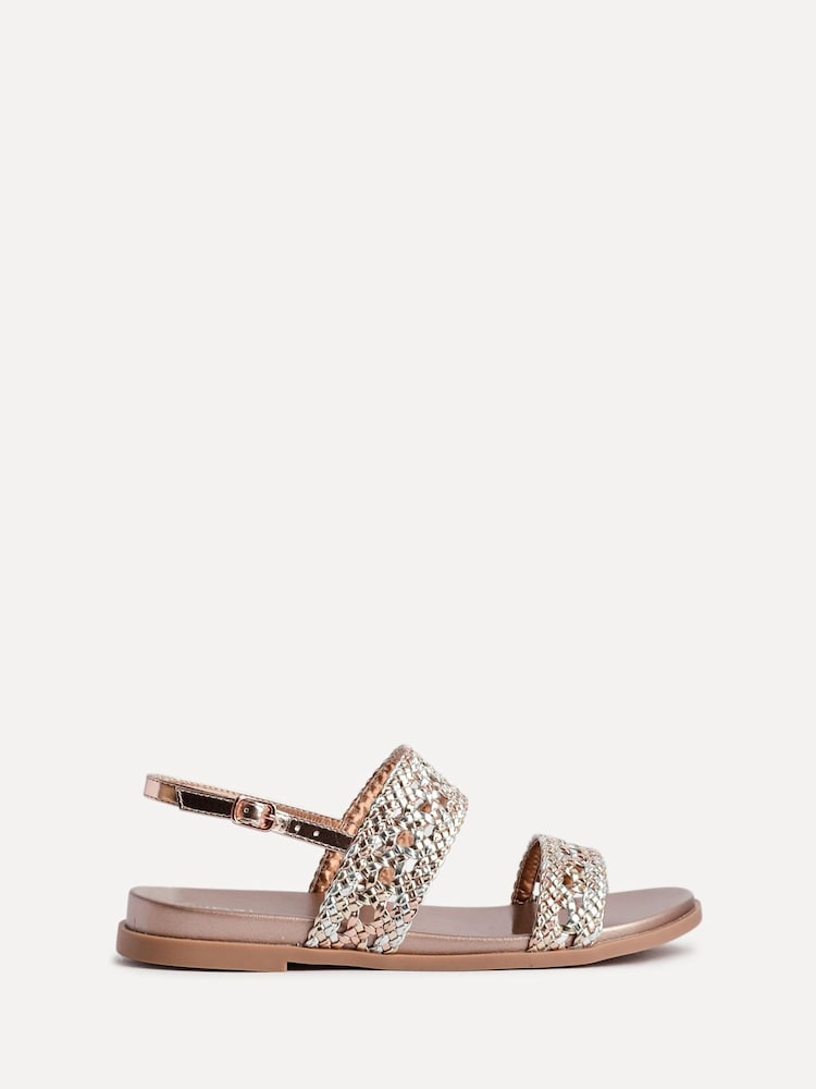 Linzi Gold Galia Handwoven Double Strap Flat Sandals - Image 2 of 5