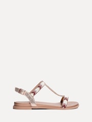 Linzi Rose Gold Sandie T-Bar Embellished Flat Sandals - Image 2 of 5