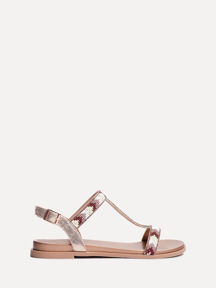 Linzi Rose Gold Sandie T-Bar Embellished Flat Sandals - Image 2 of 5