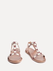 Linzi Rose Gold Sandie T-Bar Embellished Flat Sandals - Image 3 of 5