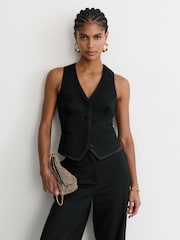 Reiss Black Dakota Wool-Blend Tailored Tuxedo Waistcoat - Image 1 of 6