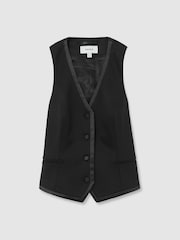 Reiss Black Dakota Wool-Blend Tailored Tuxedo Waistcoat - Image 2 of 6