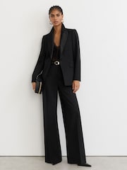 Reiss Black Dakota Petite Wool-Blend Single-Breasted Tuxedo Blazer - Image 3 of 9