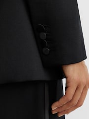 Reiss Black Dakota Petite Wool-Blend Single-Breasted Tuxedo Blazer - Image 5 of 9