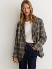 Reiss Brown Sandor Check Petite Wool Check Relaxed Single-Breasted Blazer - Image 9 of 11