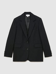 Reiss Navy Beck Wool Pinstripe Single-Breasted Suit Blazer Relaxed-Fit - Image 2 of 8