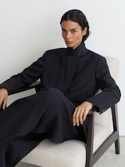 Reiss Navy Beck Wool Pinstripe Single-Breasted Suit Blazer Relaxed-Fit - Image 3 of 8
