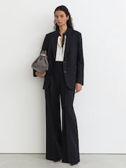 Reiss Navy Beck Wool Pinstripe Single-Breasted Suit Blazer Relaxed-Fit - Image 4 of 8