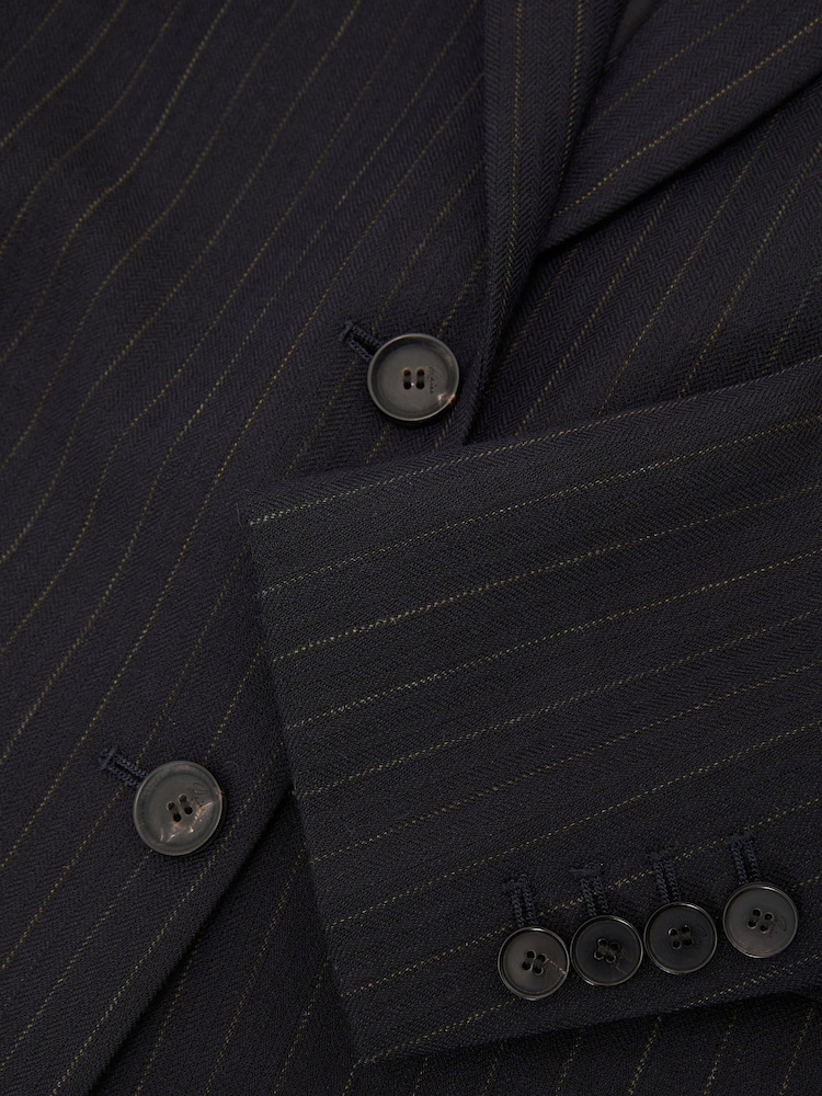 Reiss Navy Beck Wool Pinstripe Single-Breasted Suit Blazer Relaxed-Fit - Image 8 of 8 Reiss Navy Beck Wool Pinstripe Single-Breasted Suit Blazer Relaxed-Fit - Image 8 of 8