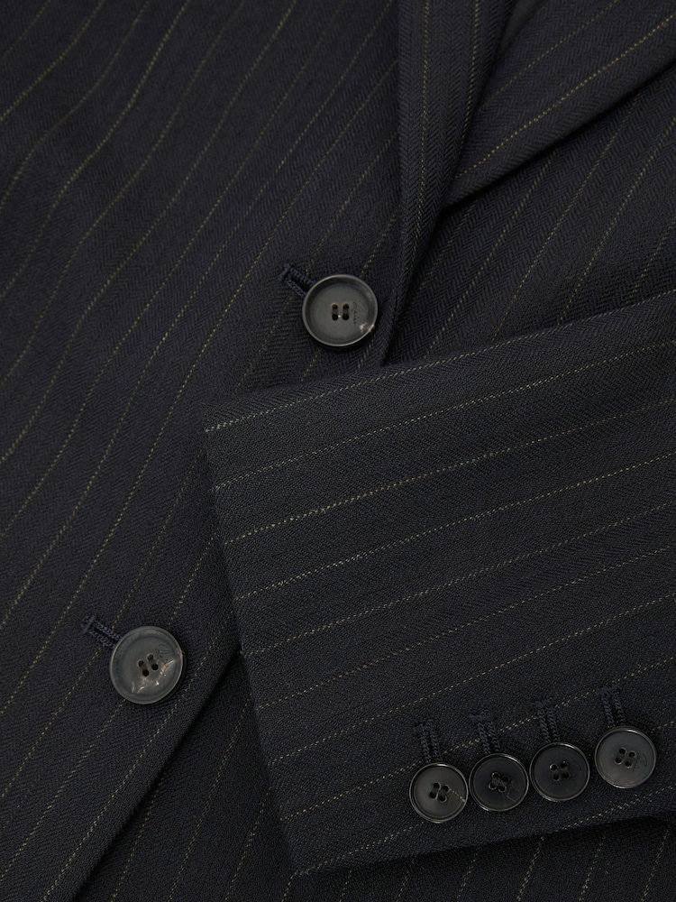 Reiss Navy Beck Wool Pinstripe Single-Breasted Suit Blazer Relaxed-Fit - Image 9 of 9 Reiss Navy Beck Wool Pinstripe Single-Breasted Suit Blazer Relaxed-Fit - Image 9 of 9