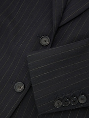 Reiss Navy Beck Petite Wool Pinstripe Single-Breasted Suit Blazer Relaxed-Fit - Image 10 of 11