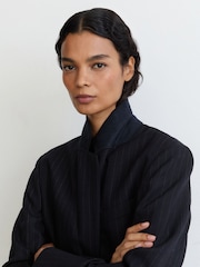 Reiss Navy Beck Petite Wool Pinstripe Single-Breasted Suit Blazer Relaxed-Fit - Image 5 of 9