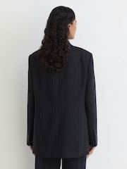 Reiss Navy Beck Petite Wool Pinstripe Single-Breasted Suit Blazer Relaxed-Fit - Image 6 of 9