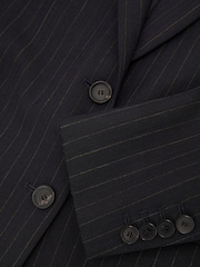 Reiss Navy Beck Petite Wool Pinstripe Single-Breasted Suit Blazer Relaxed-Fit - Image 8 of 9
