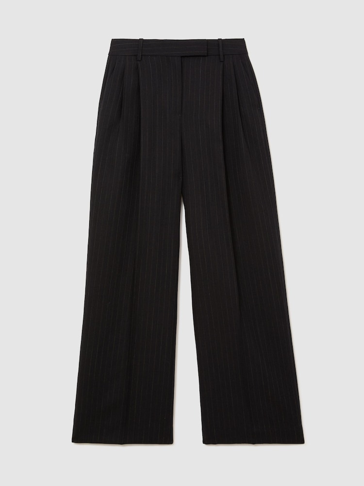 Reiss Navy Beck Petite Wool Pinstripe Wide-Leg Suit Trousers - Image 2 of 10 Reiss Navy Beck Petite Wool Pinstripe Wide-Leg Suit Trousers - Image 2 of 10