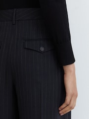 Reiss Navy Beck Petite Wool Pinstripe Wide-Leg Suit Trousers - Image 4 of 10