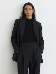 Reiss Navy Beck Petite Wool Pinstripe Wide-Leg Suit Trousers - Image 5 of 10