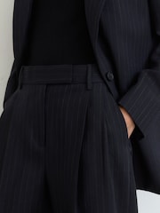 Reiss Navy Beck Petite Wool Pinstripe Wide-Leg Suit Trousers - Image 6 of 10