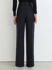 Reiss Navy Beck Petite Wool Pinstripe Wide-Leg Suit Trousers - Image 7 of 10
