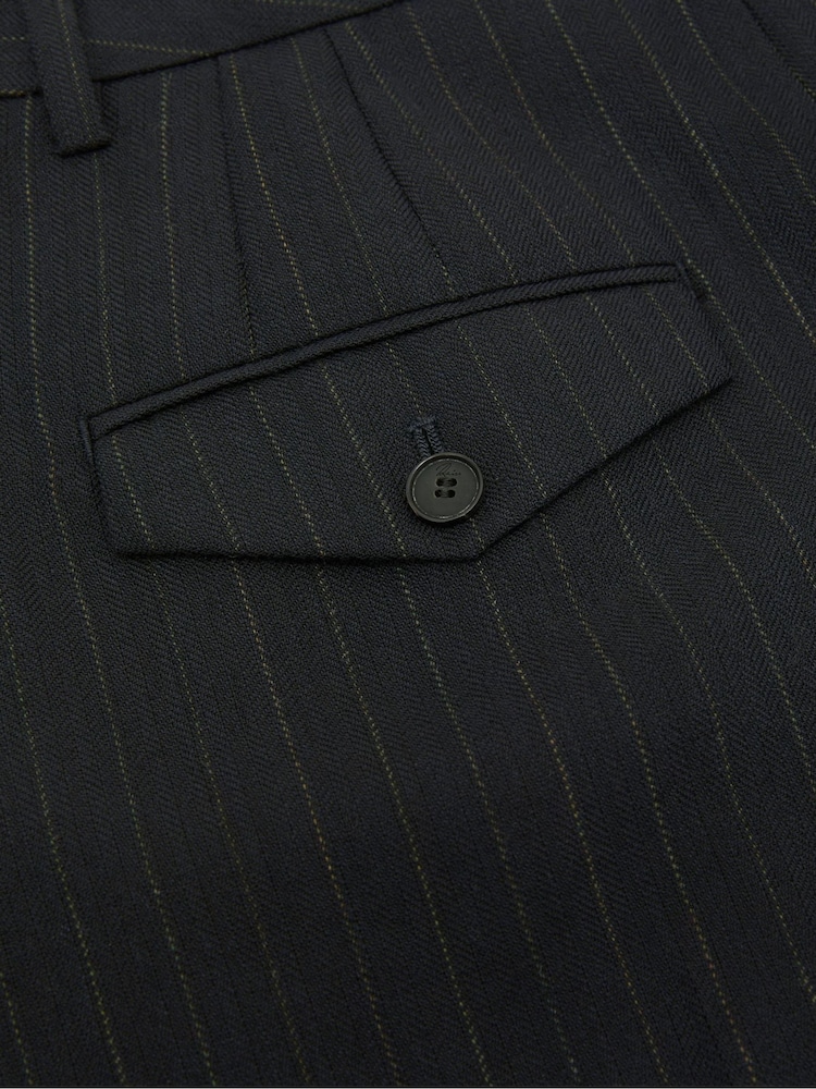 Reiss Navy Beck Wool Pinstripe Wide-Leg Suit Trousers - Image 8 of 8 Reiss Navy Beck Wool Pinstripe Wide-Leg Suit Trousers - Image 8 of 8