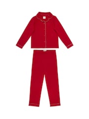 Chelsea Peers Kids Organic Cotton Christmas Candy Cane Stripe Trim Long Pyjama Set - صورة 1 من 3