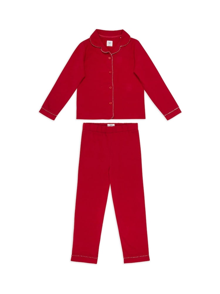 Chelsea Peers Kids Organic Cotton Christmas Candy Cane Stripe Trim Long Pyjama Set - صورة 1 من 3