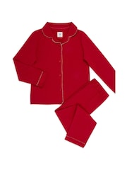 Chelsea Peers Kids Organic Cotton Christmas Candy Cane Stripe Trim Long Pyjama Set - صورة 2 من 3