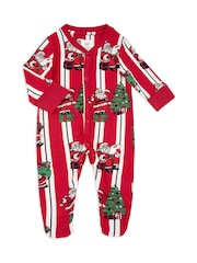 Chelsea Peers Red Baby Christmas Santa Stripe Print Sleepsuit - Image 2 of 3