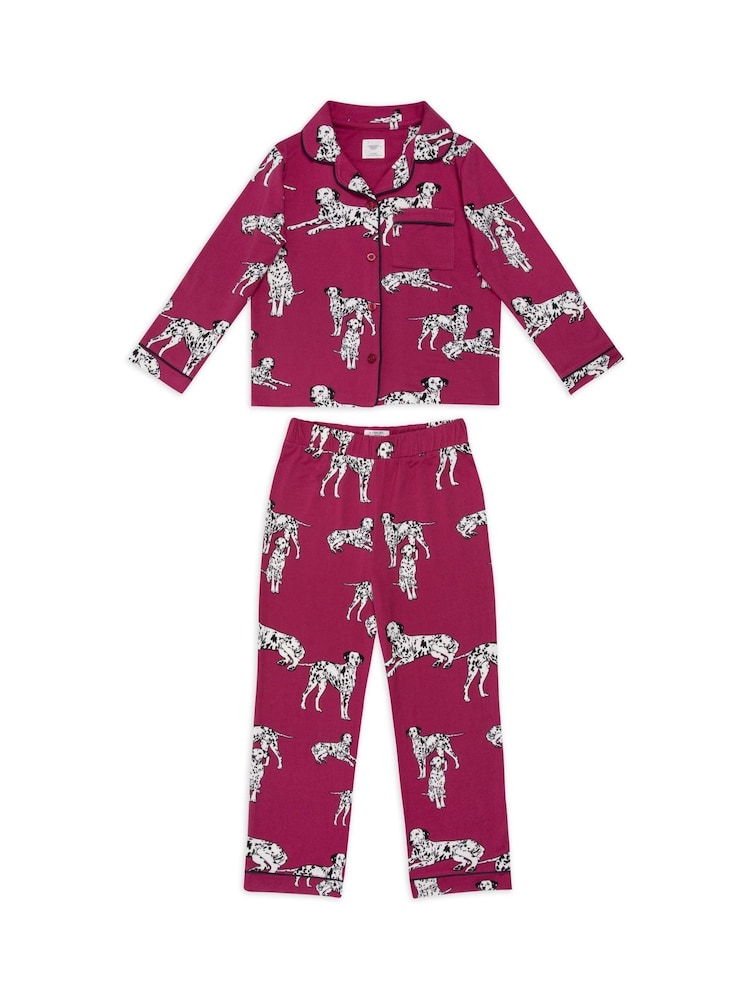 Chelsea Peers – langes Pyjama-Set für Kinder mit Dalmatiner-Hundemuster und Knopfverschluss - Bild 1 von 3 Chelsea Peers – langes Pyjama-Set für Kinder mit Dalmatiner-Hundemuster und Knopfverschluss - Bild 1 von 3