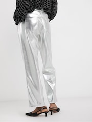 JD Williams Silver PU Leather Look Straight Leg Trousers - Image 2 of 4