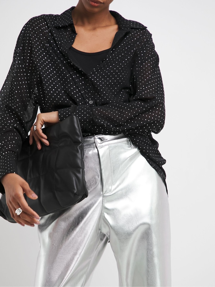 JD Williams Silver PU Leather Look Straight Leg Trousers - Image 4 of 4