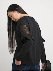 JD Williams Black Lace Sleeve Detail Sweatshirt - Image 2 of 4