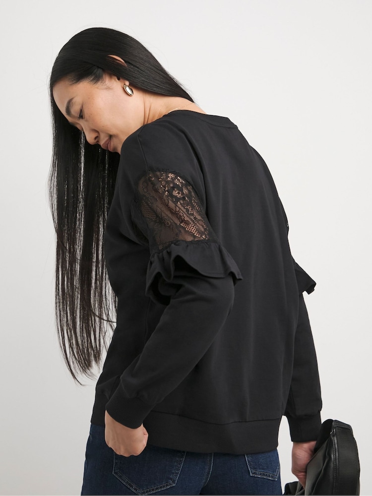 JD Williams Black Lace Sleeve Detail Sweatshirt - Image 2 of 4 JD Williams Black Lace Sleeve Detail Sweatshirt - Image 2 of 4