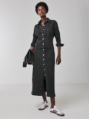 JD Williams Black Fitted Denim Shirt Dress - Image 1 of 4