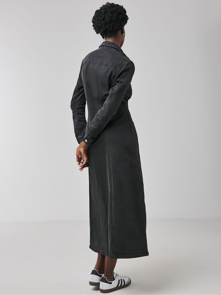 JD Williams Black Fitted Denim Shirt Dress - Image 2 of 4