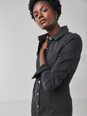 JD Williams Black Fitted Denim Shirt Dress - Image 3 of 4