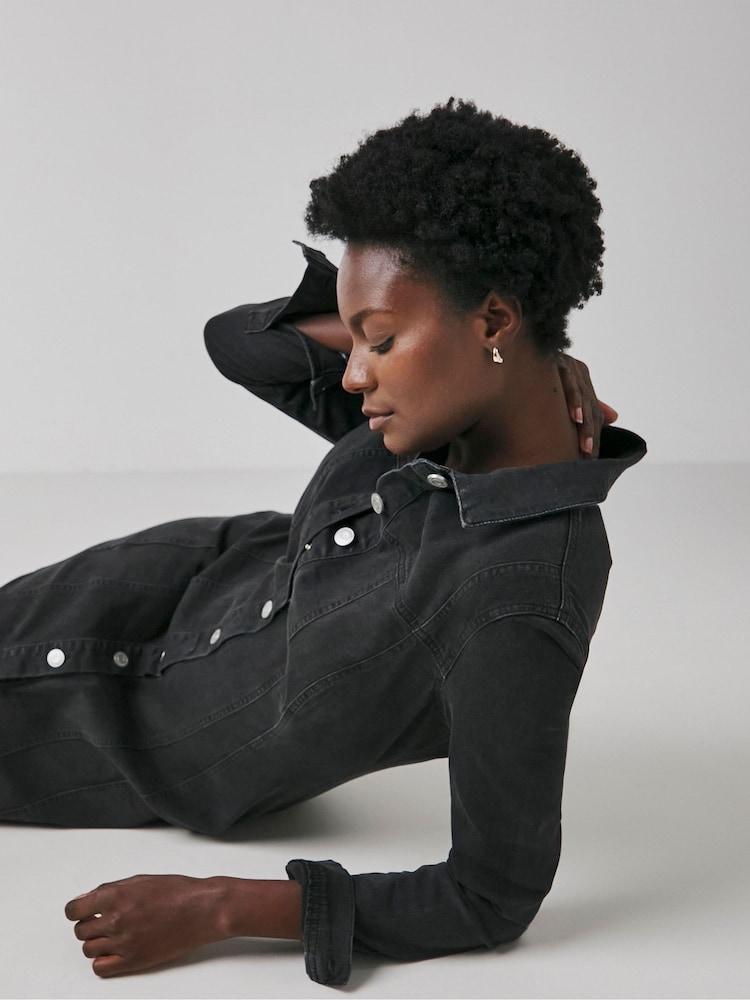 JD Williams Black Fitted Denim Shirt Dress - Image 4 of 4