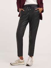 JD Williams Black Faux Leather PU Tapered Trousers - Image 4 of 5