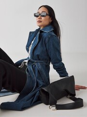 JD Williams Blue Denim Trench 100% Cotton Coat - Image 1 of 4