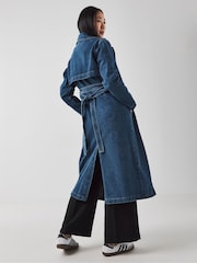 JD Williams Blue Denim Trench 100% Cotton Coat - Image 2 of 4