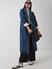 JD Williams Blue Denim Trench 100% Cotton Coat - Image 3 of 4