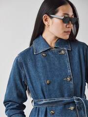 JD Williams Blue Denim Trench 100% Cotton Coat - Image 4 of 4