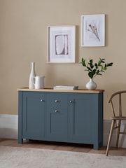 Navy Blue Malvern Oak Effect Large Slim Sideboard - Image 1 of 7