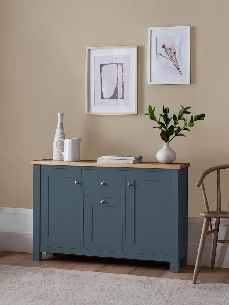 Navy Blue Malvern Oak Effect Large Slim Sideboard - Image 1 of 7